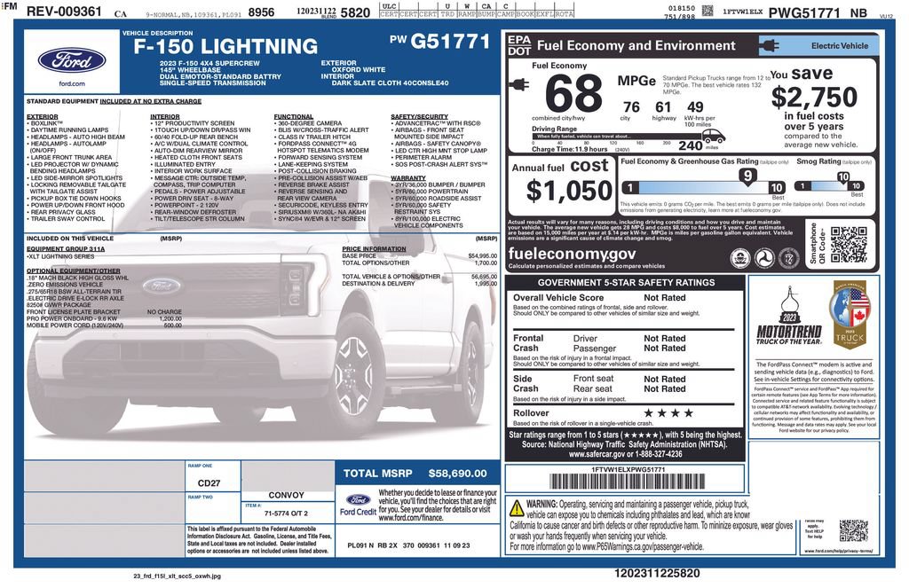 Certified 2023 Ford F150 Lightning XLT AWD/4WD image 3