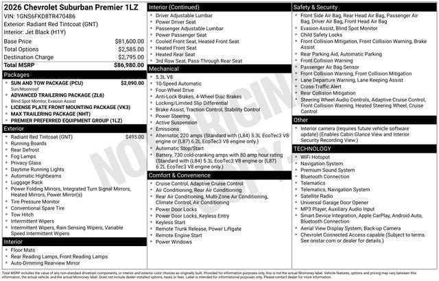 New 2026 Chevrolet Suburban Premier w/ Sun And Tow Package AWD/4WD image 5