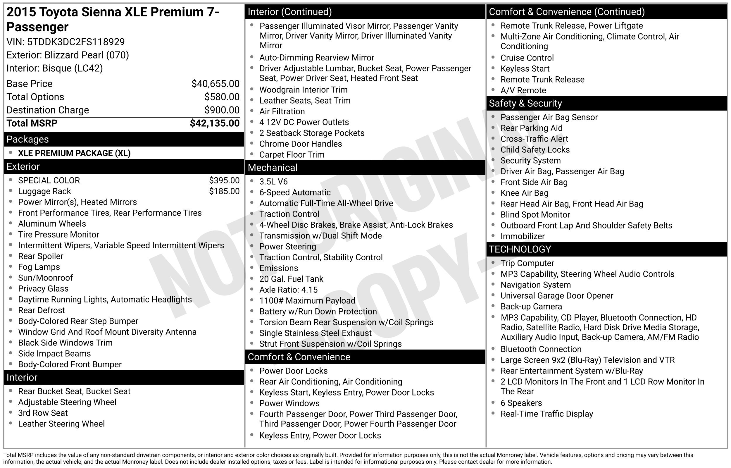 Used 2015 Toyota Sienna XLE Premium AWD/4WD image 2