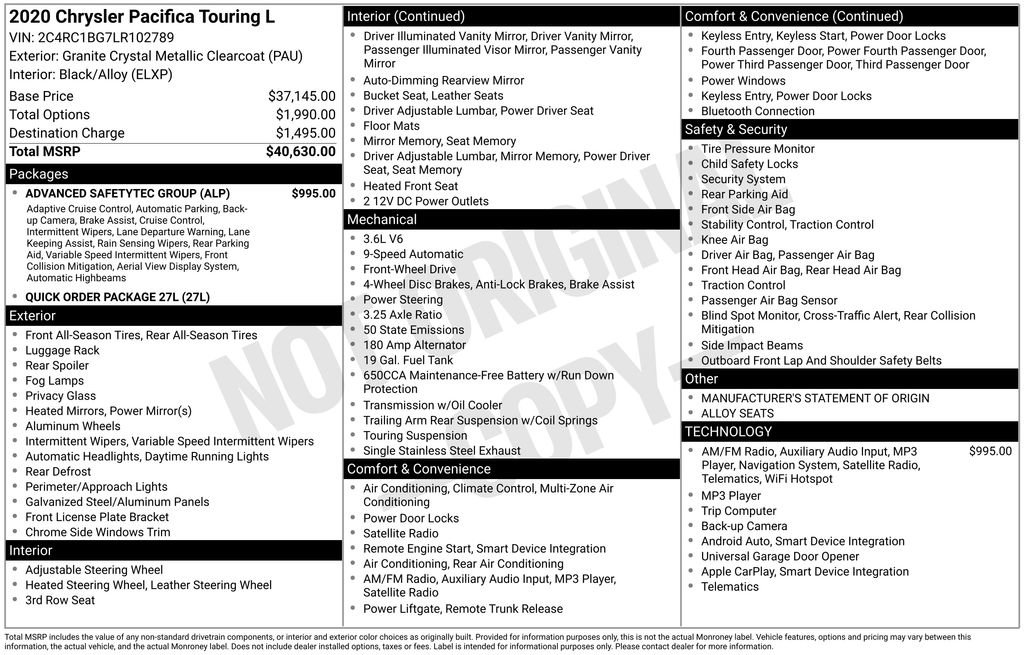 Used 2020 Chrysler Pacifica Touring-L w/ Advanced Safetytec Group image 16