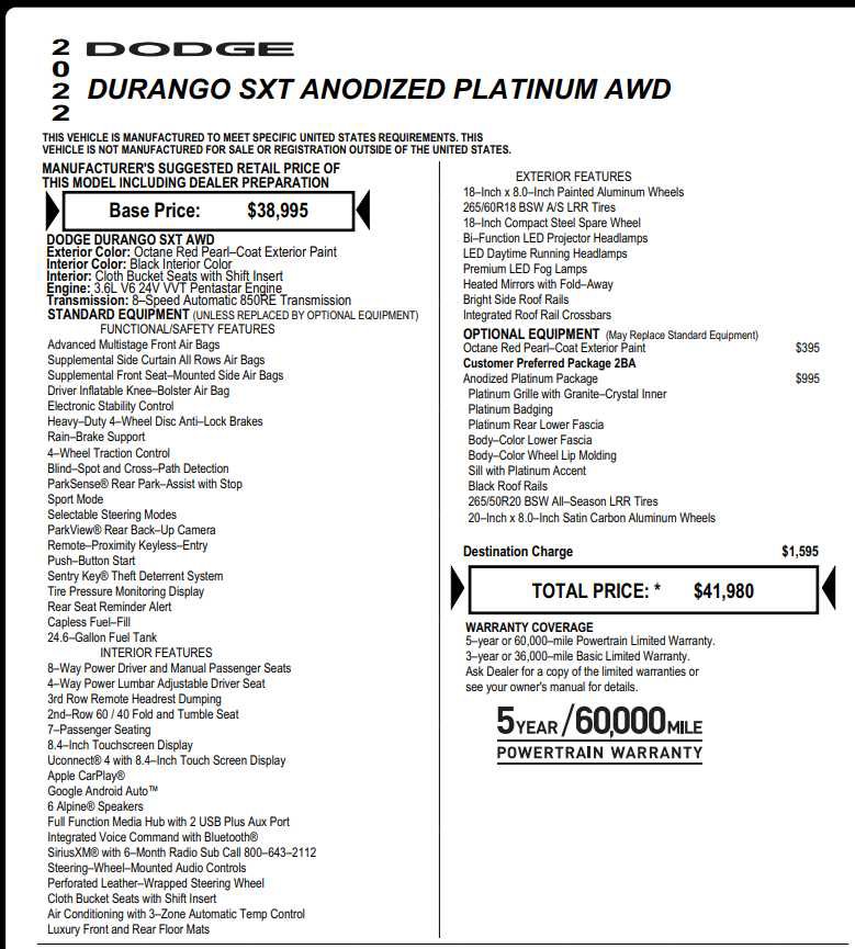 Used 2022 Dodge Durango SXT w/ Anodized Platinum Package AWD/4WD image 6
