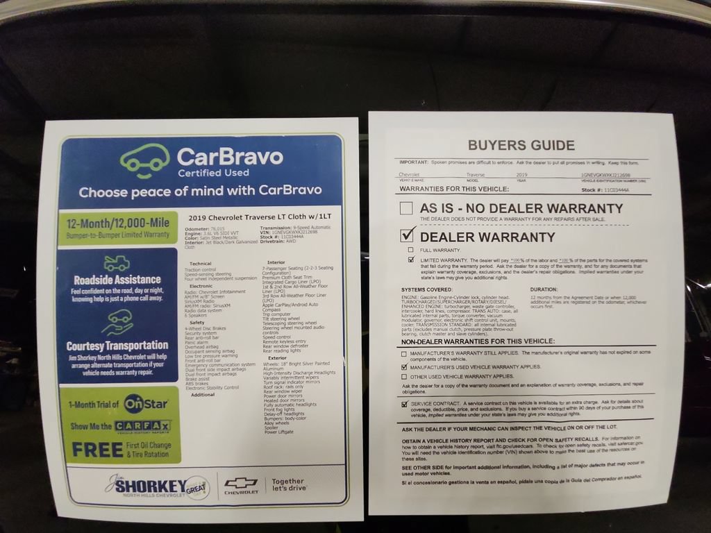 Certified 2019 Chevrolet Traverse LT w/ LPO, Floor Liner Package AWD/4WD image 33