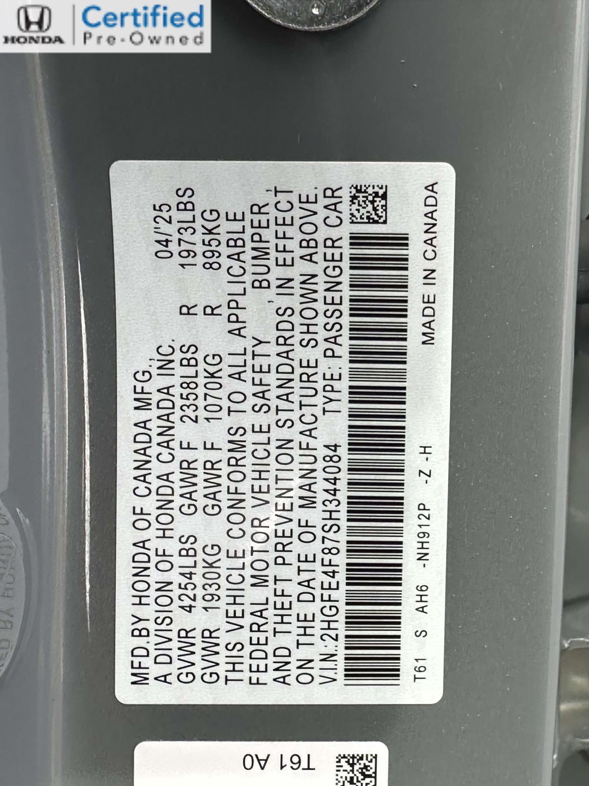 Certified 2025 Honda Civic Sport image 29