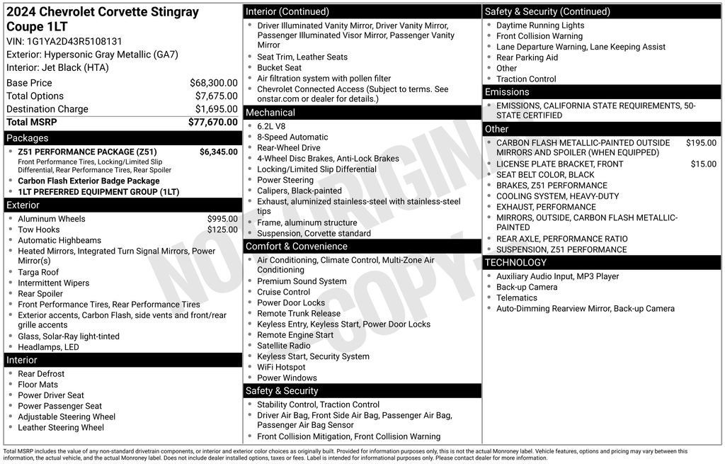 Used 2024 Chevrolet Corvette Stingray Coupe w/ Z51 Performance Package image 55