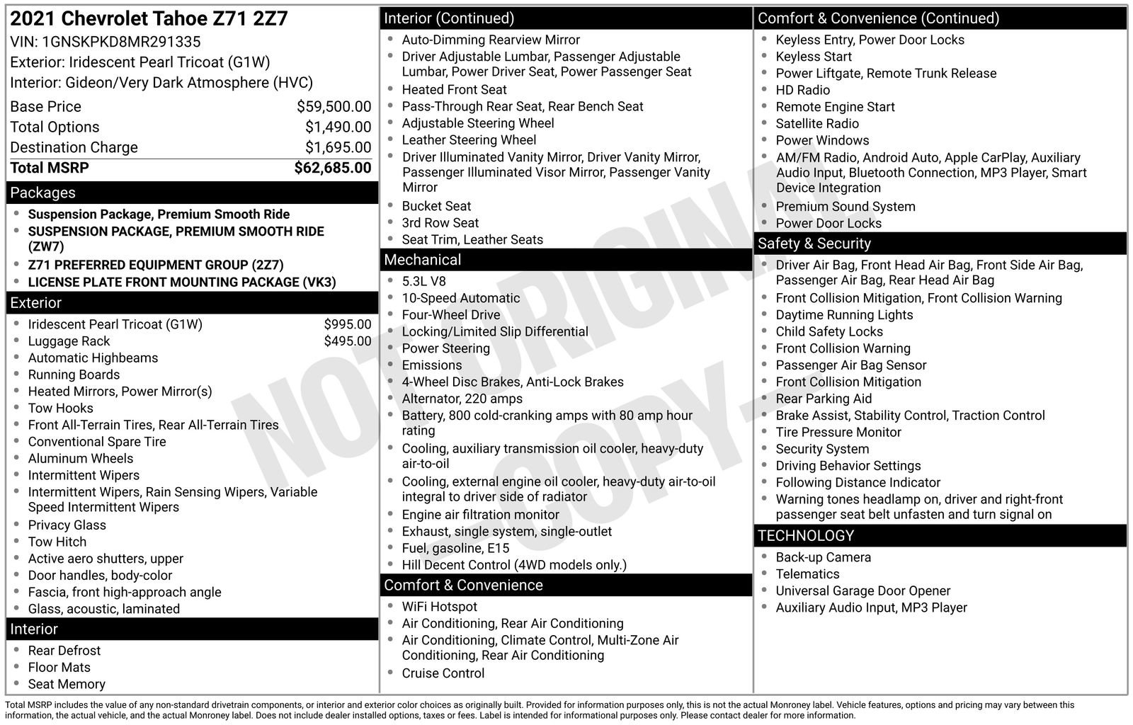 Used 2021 Chevrolet Tahoe Z71 AWD/4WD image 58