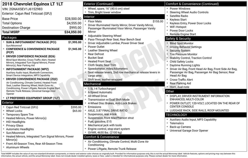 Used 2018 Chevrolet Equinox LT w/ Sun & Infotainment Package AWD/4WD image 3