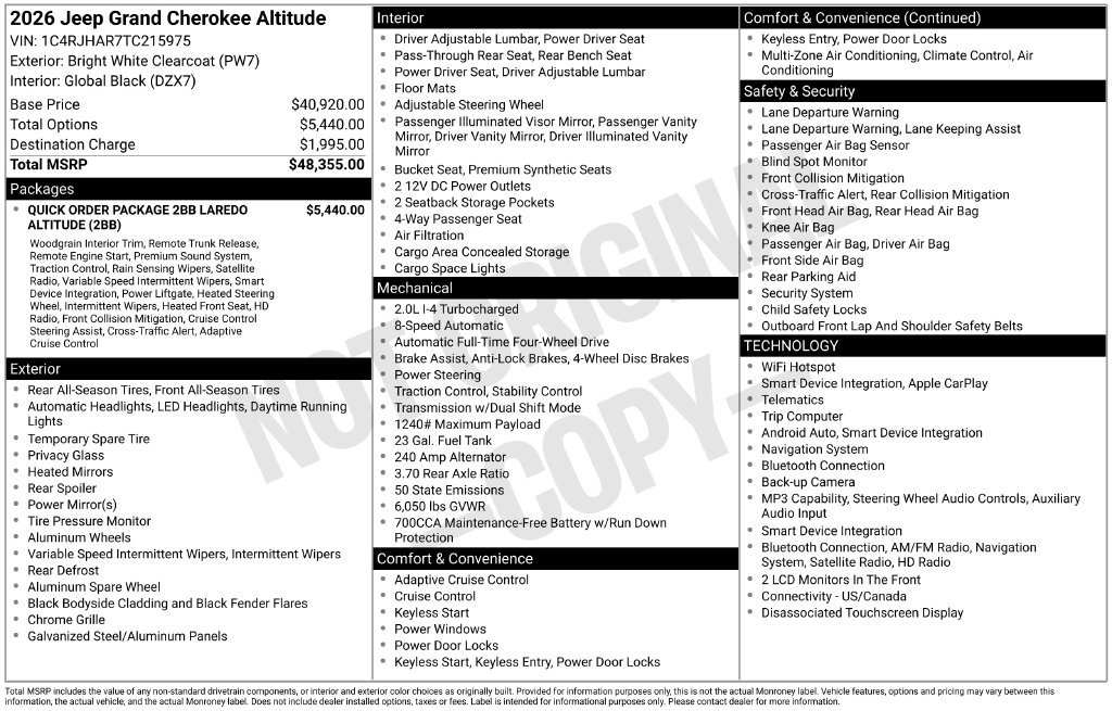 New 2026 Jeep Grand Cherokee Altitude AWD/4WD image 3