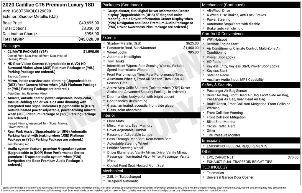 Used 2020 Cadillac CT5 Premium Luxury w/ Climate Package image 13