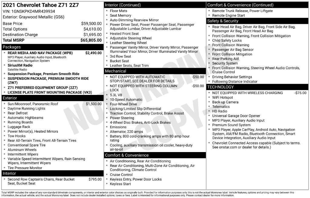 Used 2021 Chevrolet Tahoe Z71 w/ Rear Media and Nav Package AWD/4WD image 7