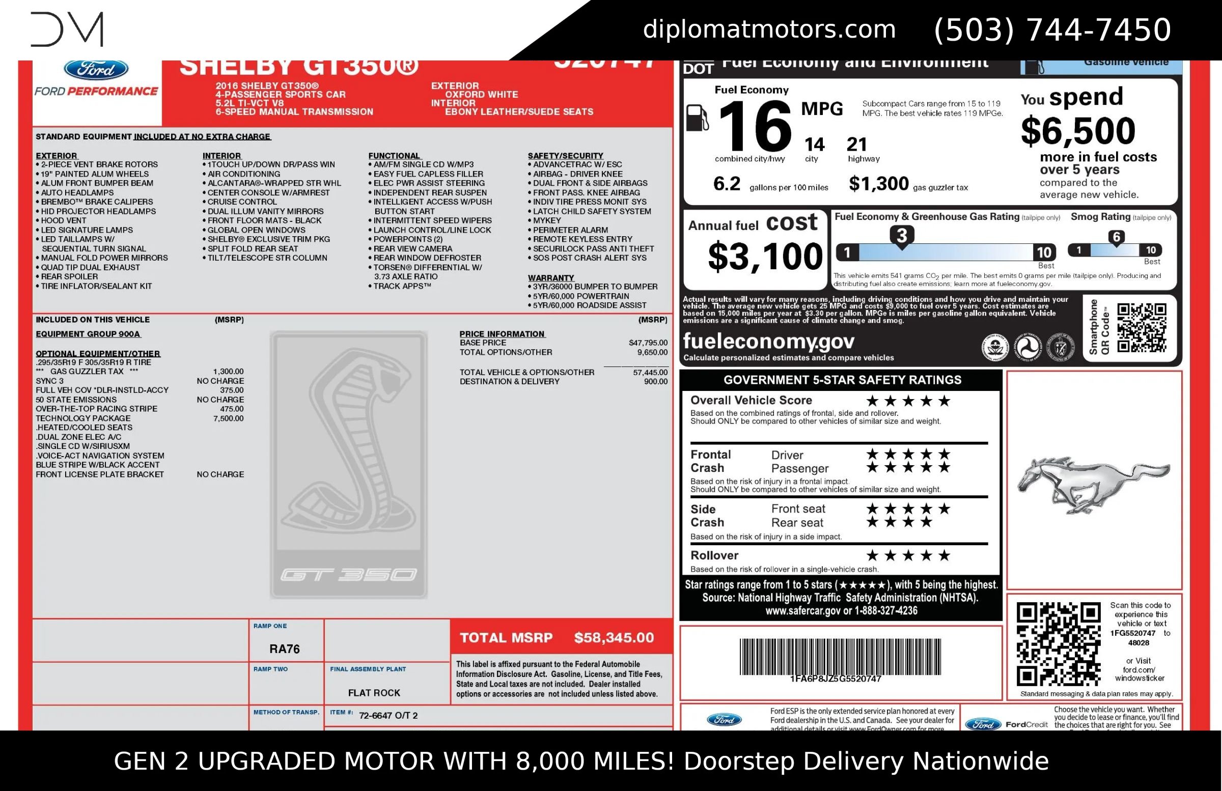 Used 2016 Ford Mustang Shelby GT350 w/ Technology Package image 2