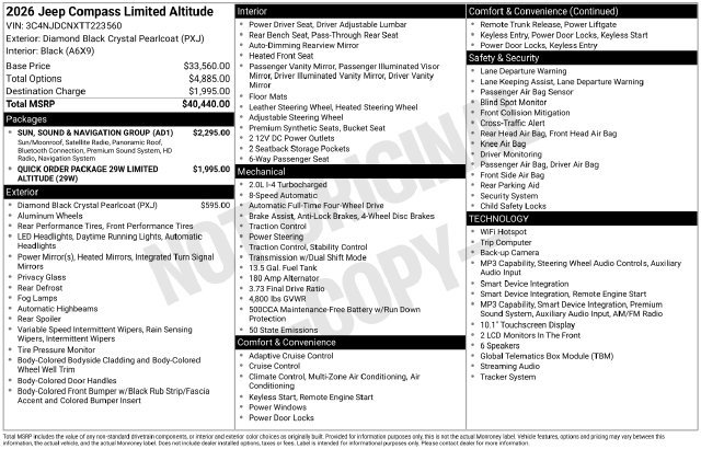New 2026 Jeep Compass Limited w/ Sun, Sound & Navigation Group AWD/4WD image 2