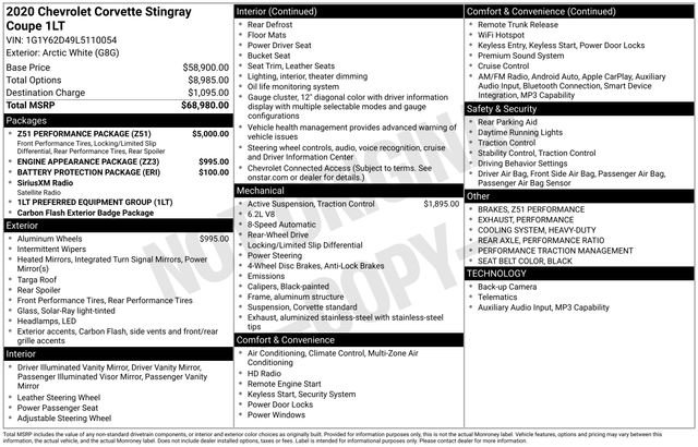 Certified 2020 Chevrolet Corvette Stingray Coupe w/ Z51 Performance Package RWD image 10