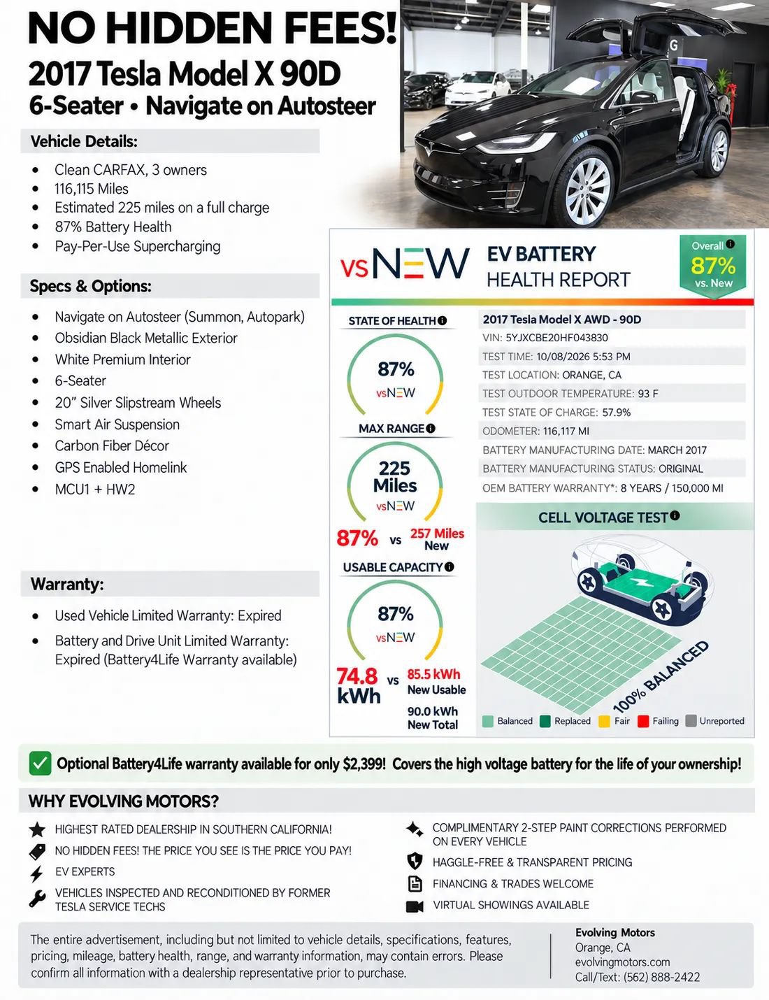 Used 2017 Tesla Model X 90D AWD/4WD image 2