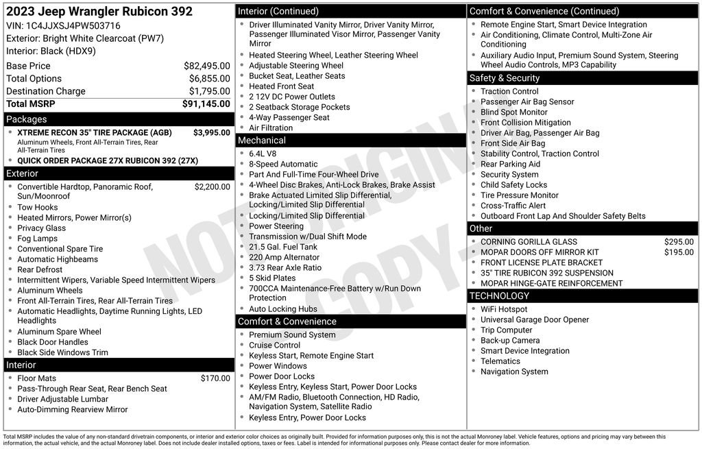 Used 2023 Jeep Wrangler Unlimited Rubicon 392 w/ Xtreme Recon 35" Tire Package image 20