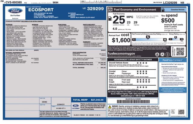 Used 2020 Ford EcoSport SE w/ SE Convenience Package image 7
