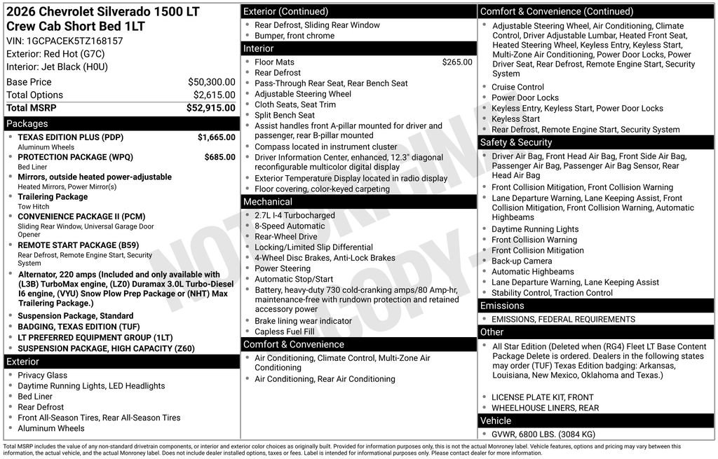 New 2026 Chevrolet Silverado 1500 LT w/ Texas Edition Plus image 1