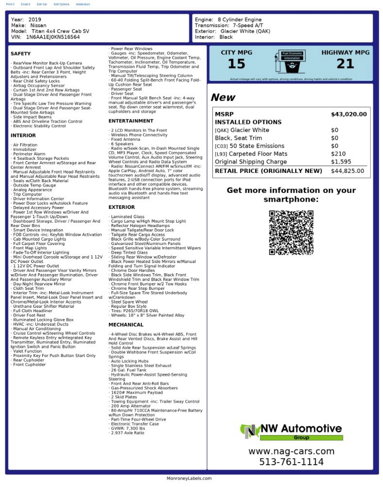 Used 2019 Nissan Titan SV AWD/4WD image 2