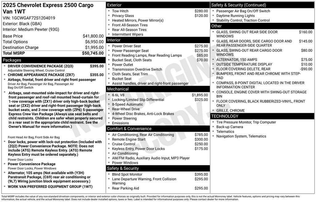 New 2025 Chevrolet Express 2500 w/ Driver Convenience Package RWD image 25