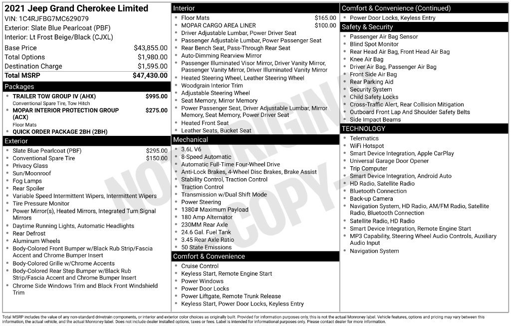 Used 2021 Jeep Grand Cherokee Limited w/ Trailer Tow Group IV AWD/4WD image 2