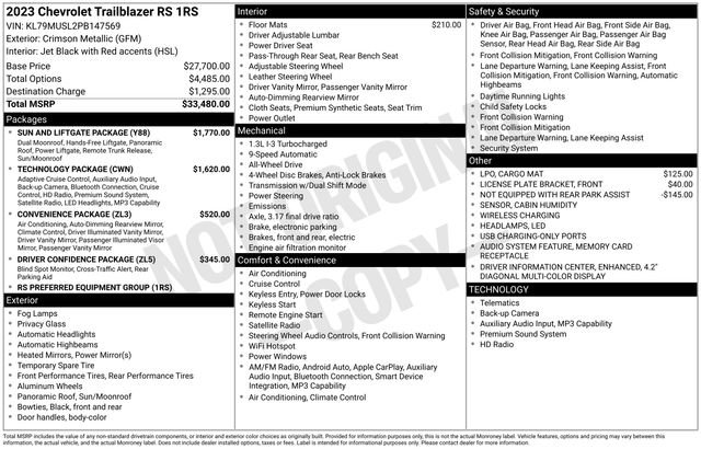 Certified 2023 Chevrolet TrailBlazer RS w/ Sun and Liftgate Package image 30