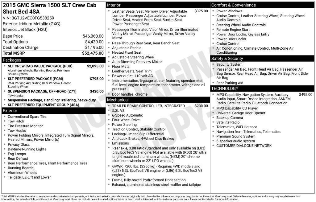 Certified 2015 GMC Sierra 1500 SLT w/ SLT Crew Cab Value Package AWD/4WD image 5