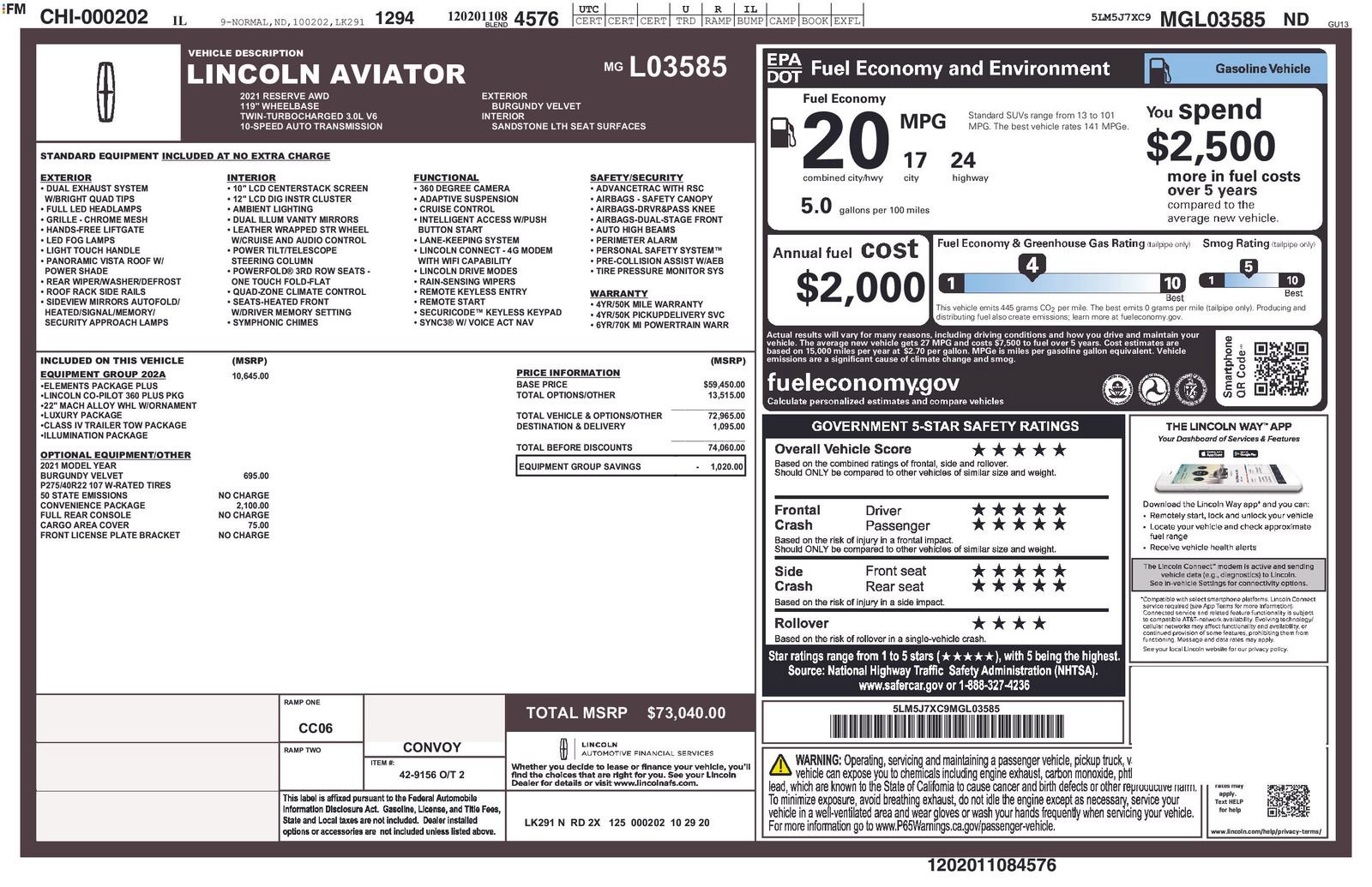 Certified 2021 Lincoln Aviator Reserve w/ Equipment Group 202A AWD/4WD image 2