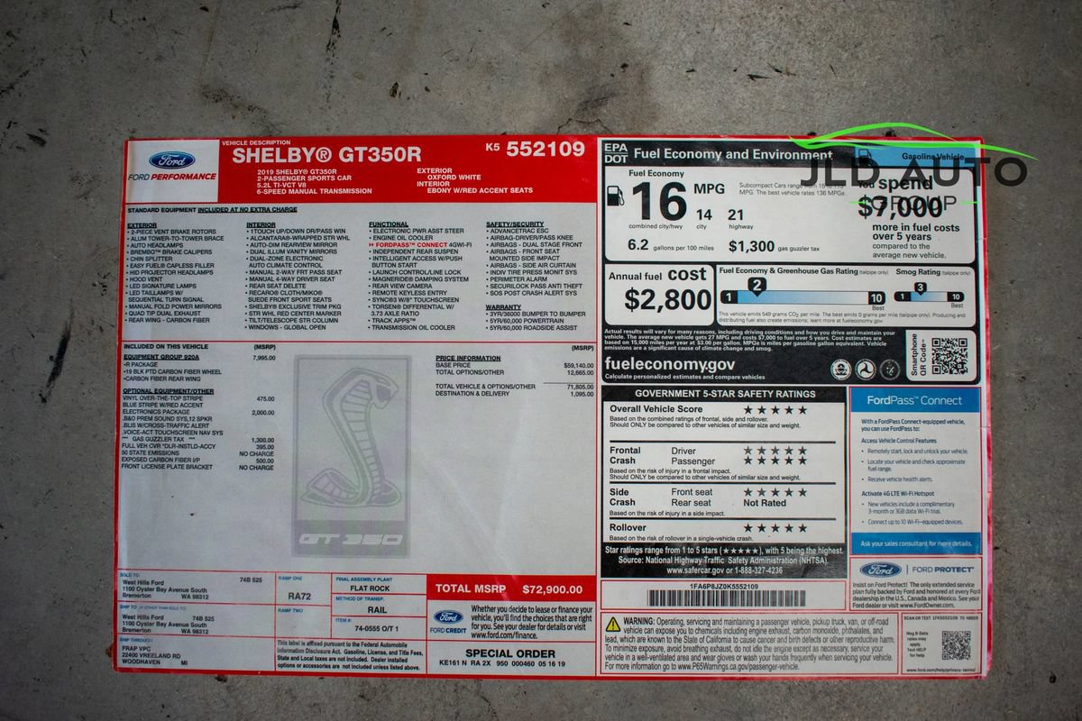 Used 2019 Ford Mustang Shelby GT350R w/ GT350R Equipment Group 920A RWD image 52