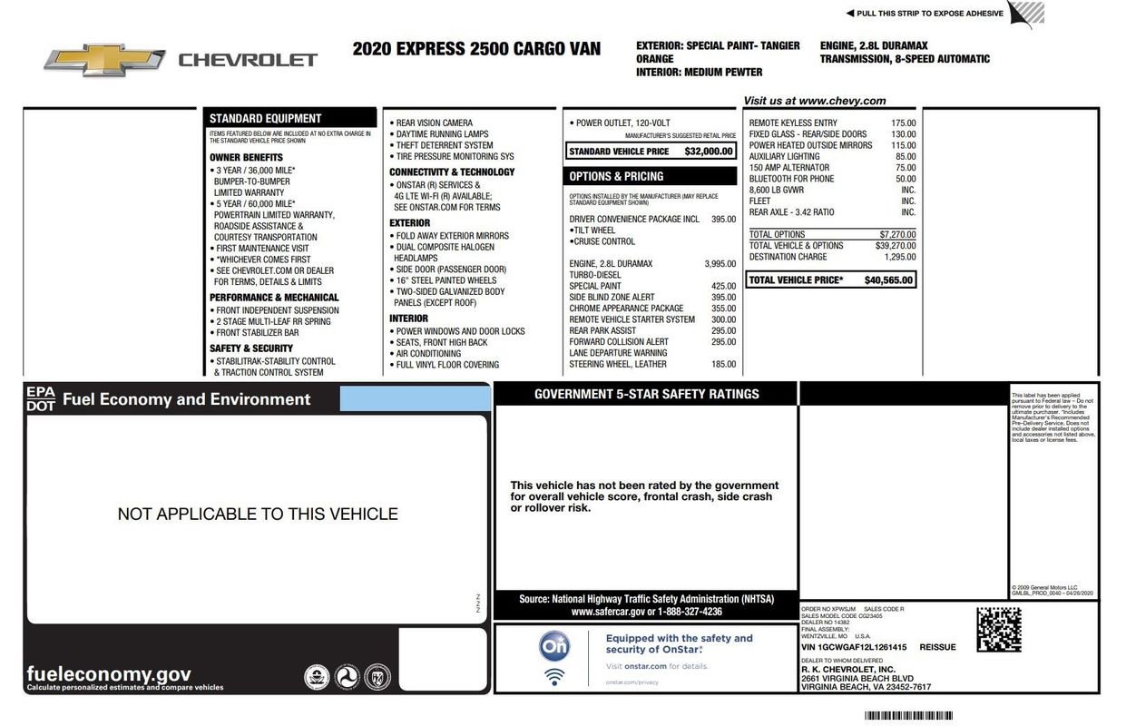 Used 2020 Chevrolet Express 2500 w/ Driver Convenience Package image 2