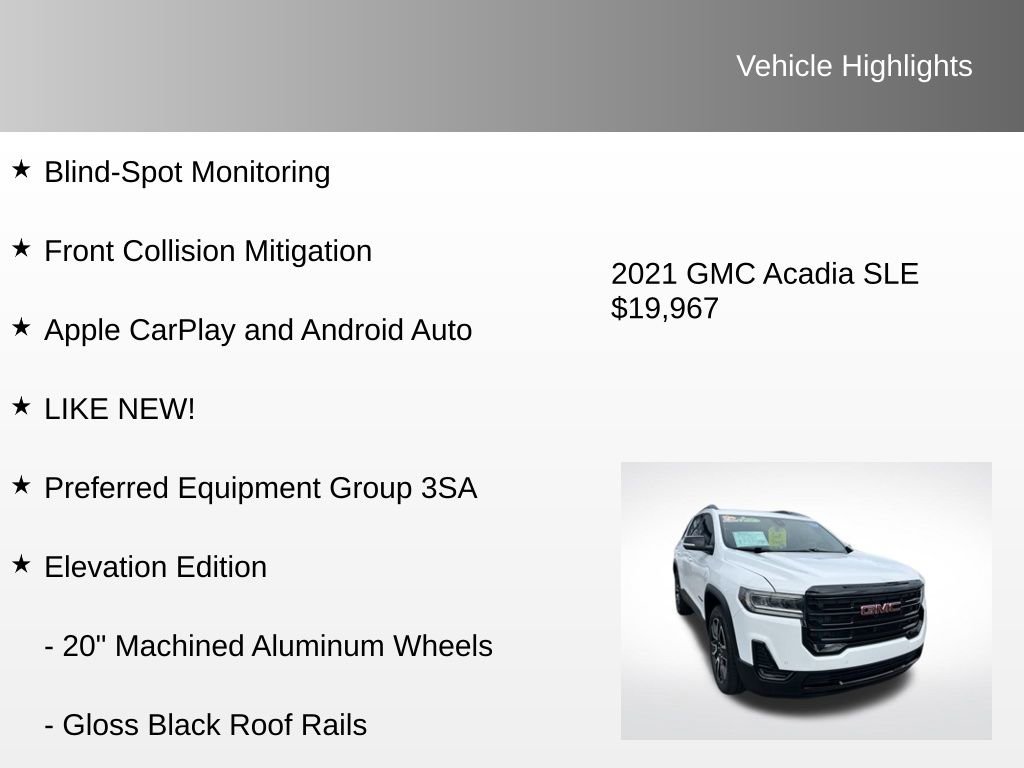 Used 2021 GMC Acadia SLE w/ Driver Convenience Package image 8
