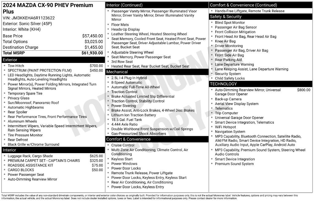Certified 2024 MAZDA CX-90 Plug-In Hybrid w/ Premium Plus AWD/4WD image 4