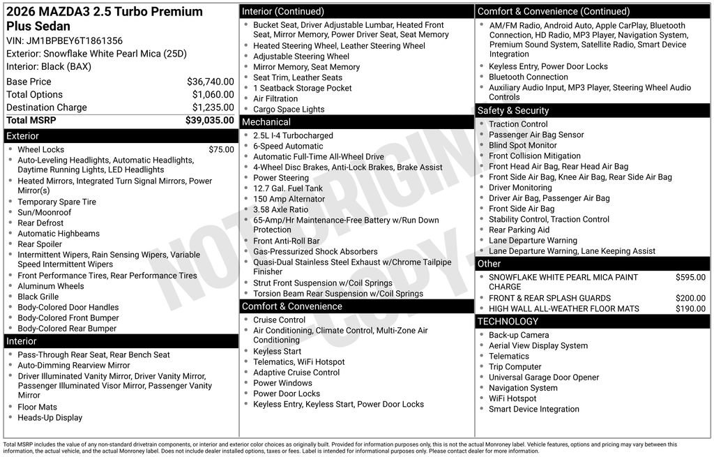 New 2026 MAZDA MAZDA3 2.5 Turbo Sedan w/Premium Plus AWD/4WD image 38