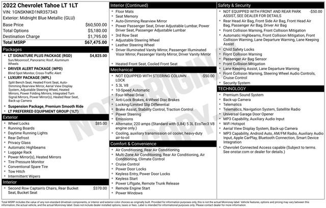Used 2022 Chevrolet Tahoe LT w/ LT Signature Plus Package image 7