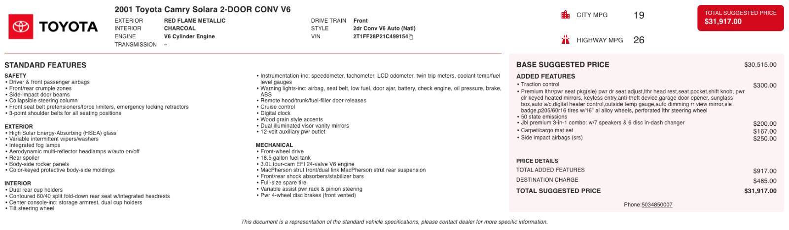 Used 2001 Toyota Solara SLE image 5