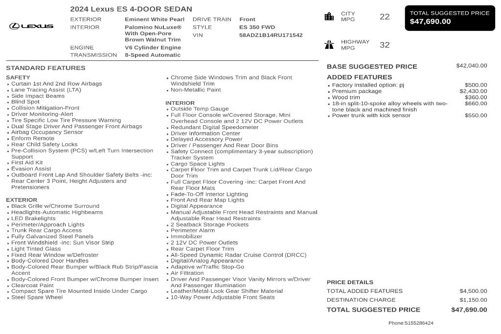 Used 2024 Lexus ES 350 w/ Premium Package FWD image 3
