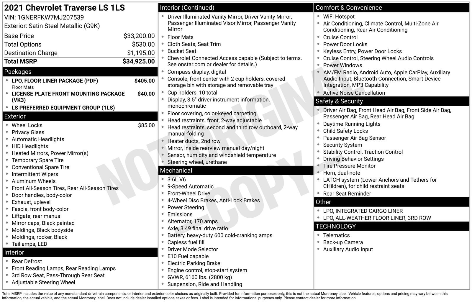 Used 2021 Chevrolet Traverse LS w/ LPO, Floor Liner Package FWD image 12