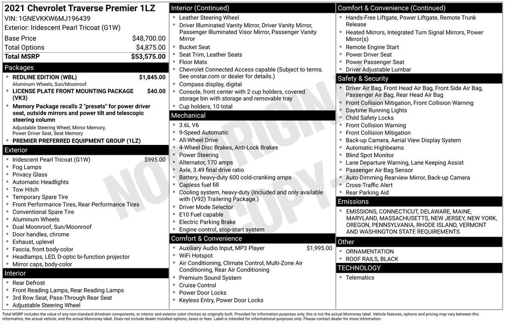 Certified 2021 Chevrolet Traverse Premier w/ Redline Edition image 9