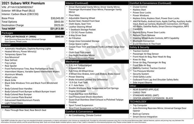 Used 2021 Subaru WRX Premium w/ Popular Package #1 image 33