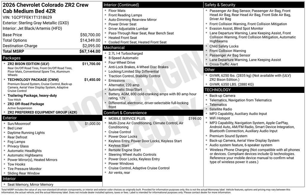 New 2026 Chevrolet Colorado ZR2 w/ ZR2 Bison Edition AWD/4WD image 11