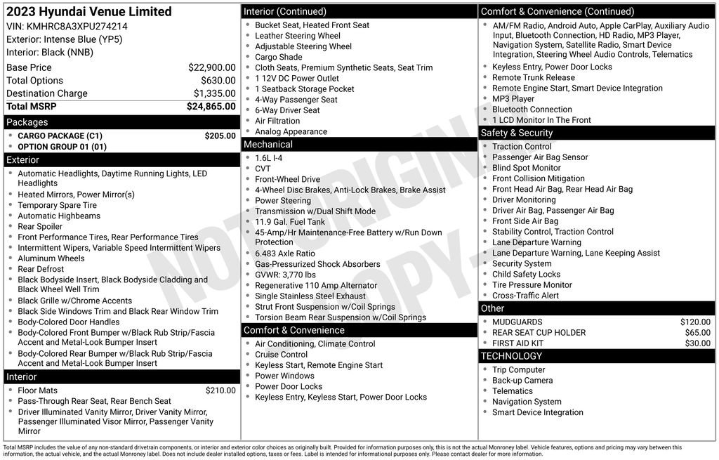 Used 2023 Hyundai Venue Limited w/ Cargo Package FWD image 7