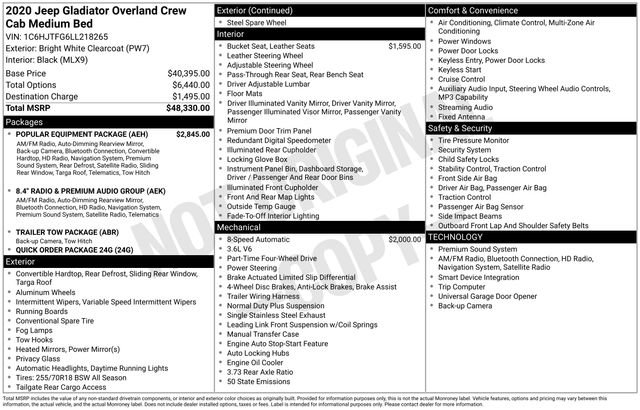 Used 2020 Jeep Gladiator Overland w/ Popular Equipment Package image 18