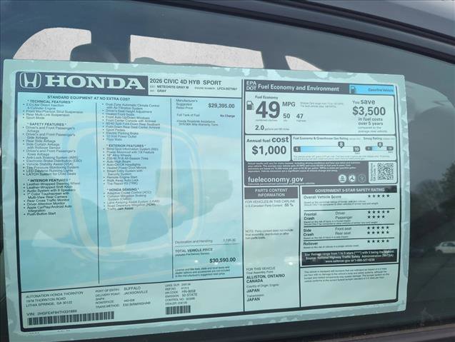 New 2026 Honda Civic FWD Hybrid Sedan image 21