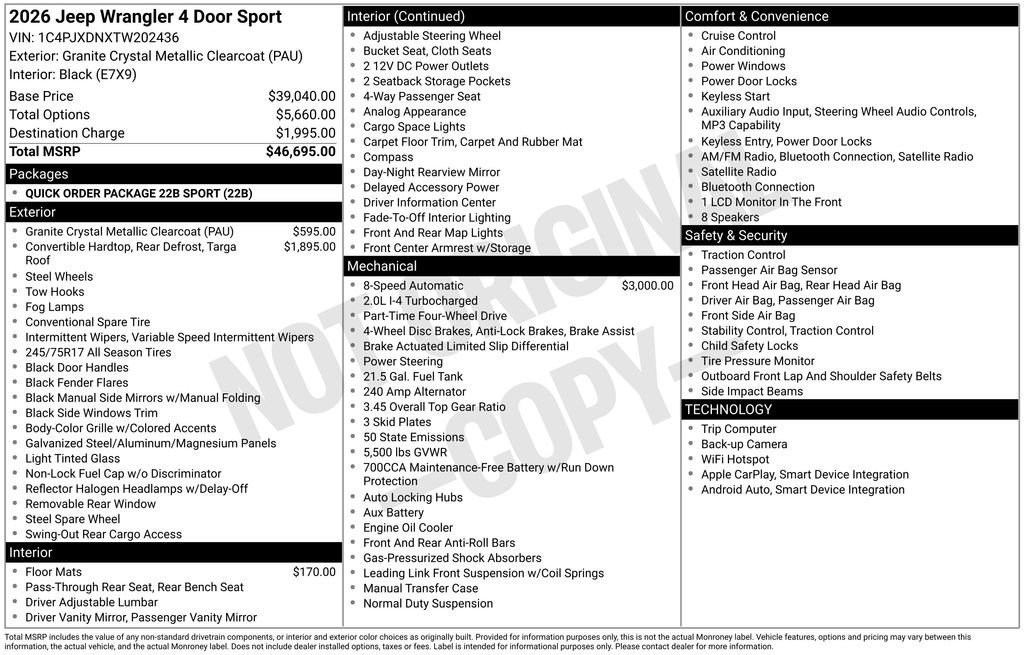 New 2026 Jeep Wrangler Unlimited Sport AWD/4WD image 29