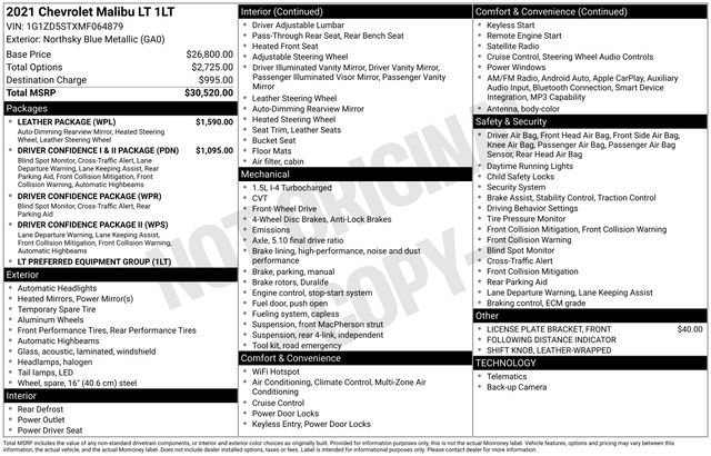 Certified 2021 Chevrolet Malibu LT w/ Leather Package image 34