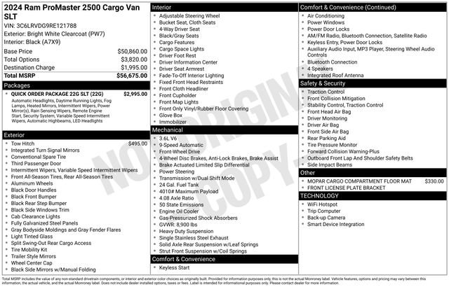 New 2024 RAM ProMaster 2500 w/ Quick Order Package 22G SLT image 4