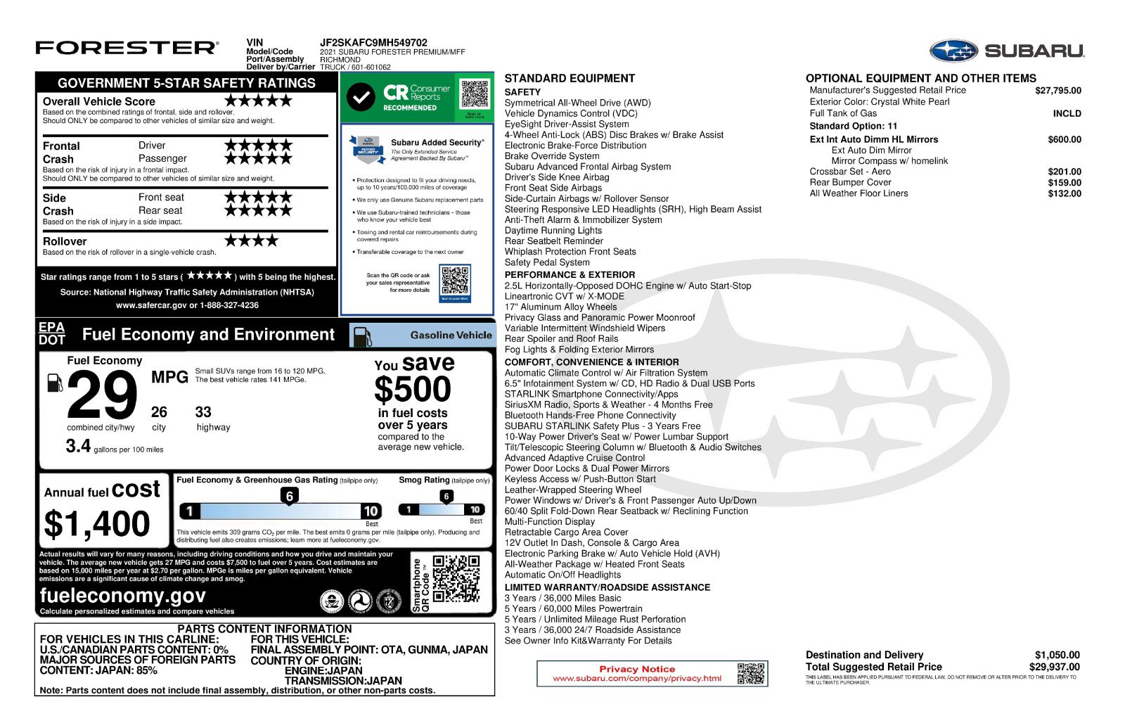 Used 2021 Subaru Forester Premium image 11