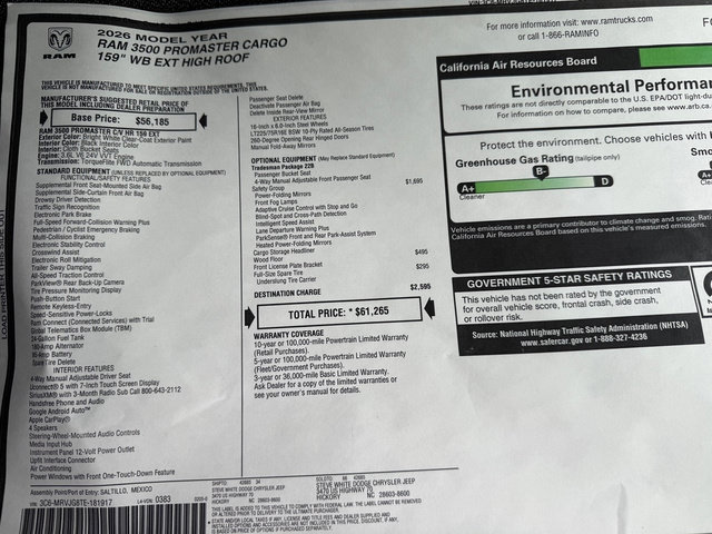 New 2026 RAM ProMaster 3500 w/ Safety Group FWD image 28