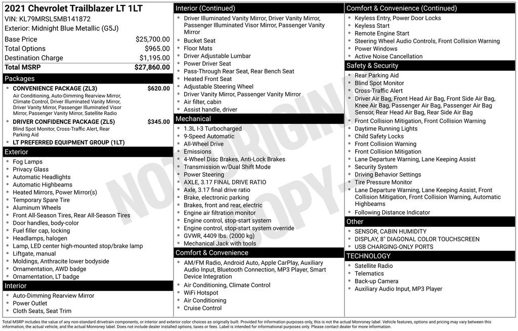 Used 2021 Chevrolet TrailBlazer LT w/ Convenience Package image 25