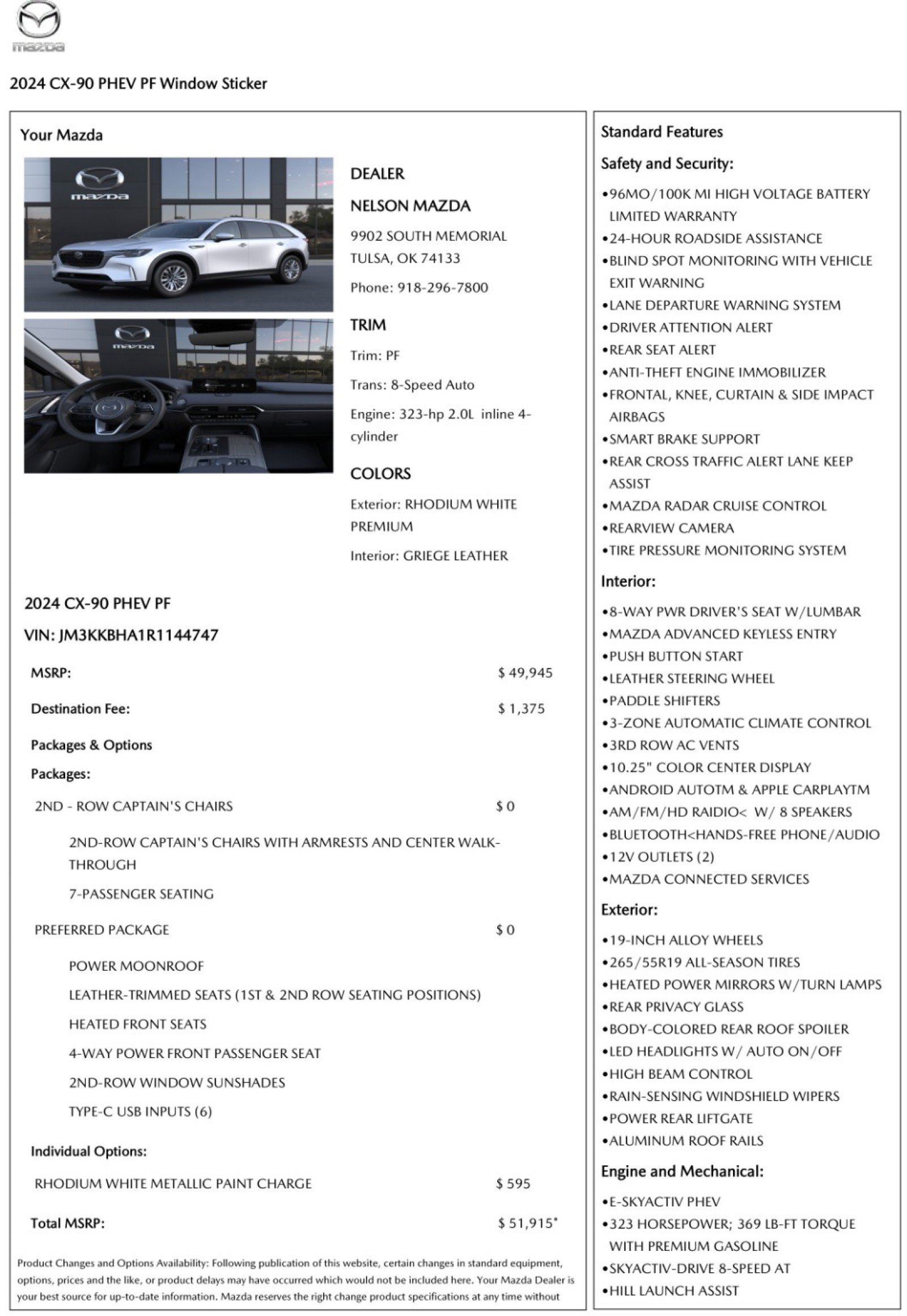 Used 2024 MAZDA CX-90 Plug-In Hybrid w/ Preferred AWD/4WD image 54