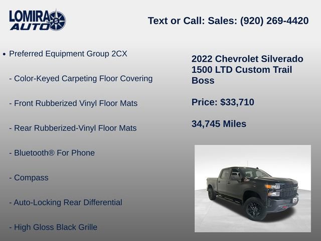Used 2022 Chevrolet Silverado 1500 Custom Trail Boss w/ Safety Confidence Package AWD/4WD image 14