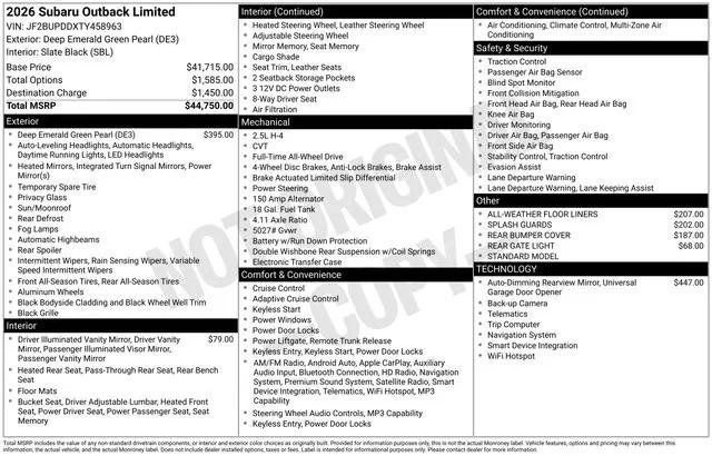 New 2026 Subaru Outback Limited image 4